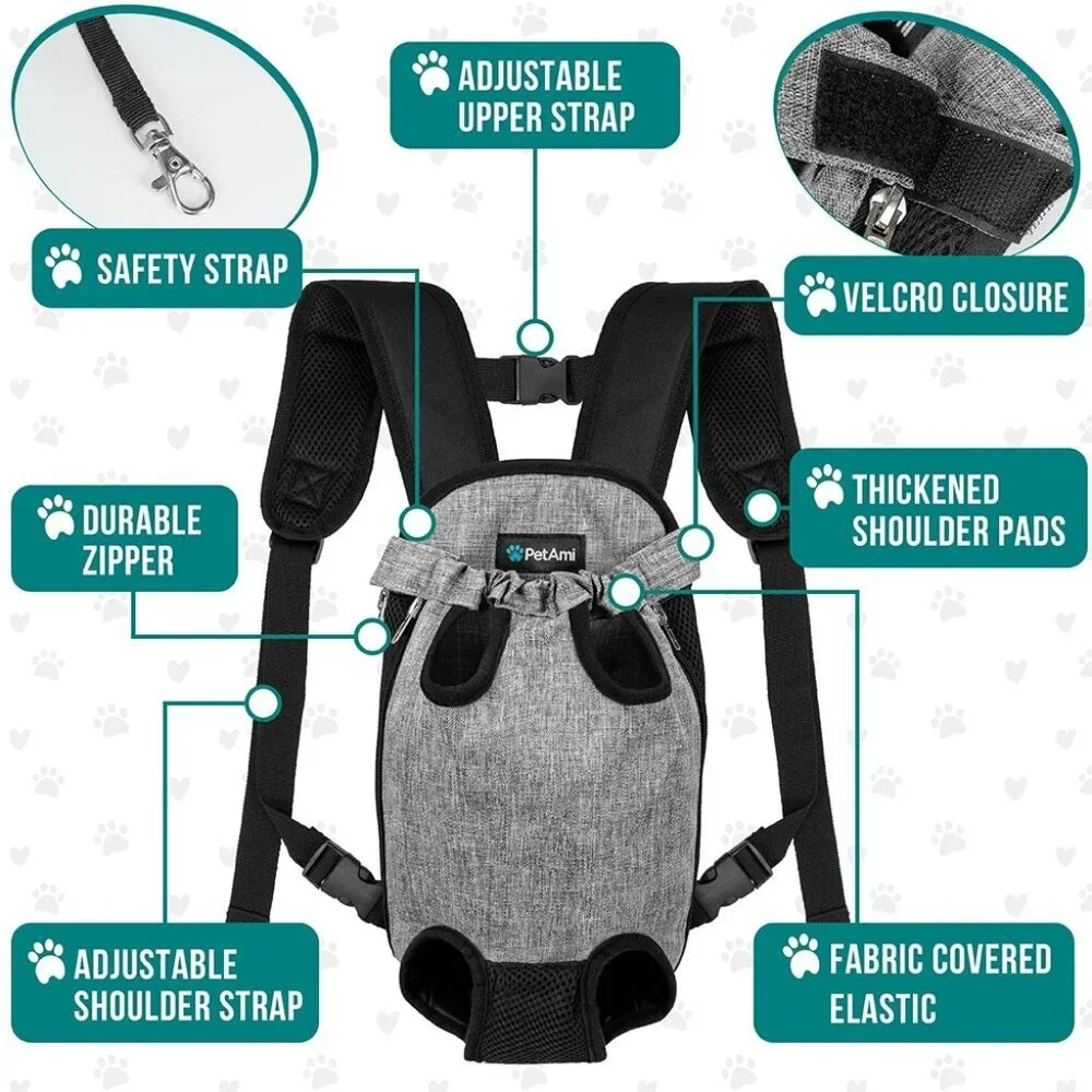 PetAmi Pet Carrier Backpack Front Puppy Dog Carrier Legs Out Gray Small NEW